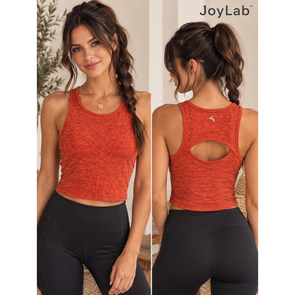 JoyLab Womens Small Orange Heather Racerback Keyhole Crop Top Athletic Tank